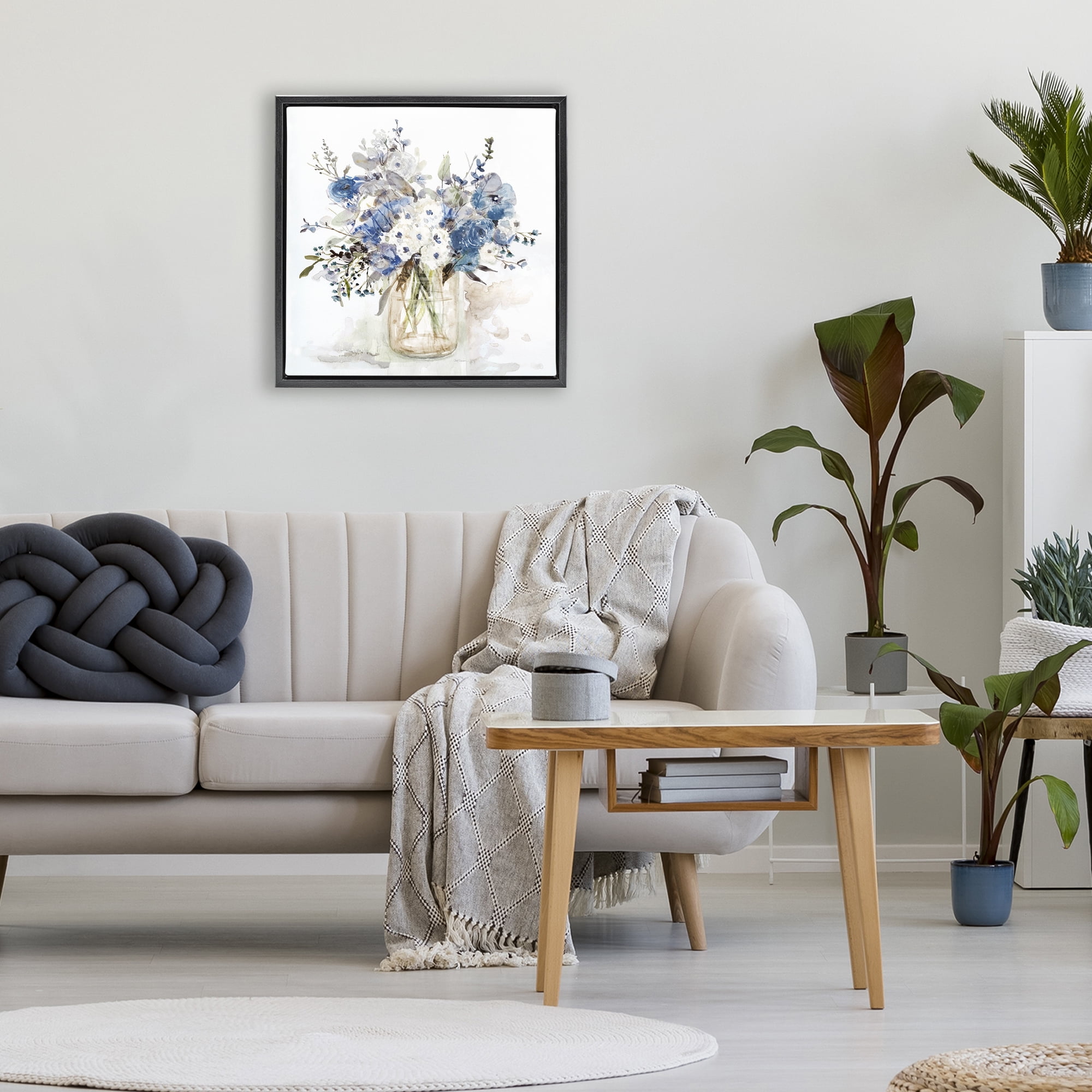 Stupell Industries Blue & White Spring Flowers Black Framed Floater Canvas Wall Art, design by Carol Robinson