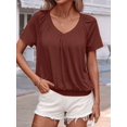 thumbnail image 4 of Camisetas Casuales de Verano para Mujer, Camisetas de Corta con Cuello en V, Color Marrón Oscuro, Talla M, 4 of 7