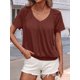 thumbnail image 4 of Camisetas Casuales de Verano para Mujer, Camisetas de Corta con Cuello en V, Color Marrón Oscuro, Talla M, 4 of 7