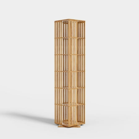 Rotating Bookshelf Tower 360 Display Spinning Bookshelf Bamboo Bookshelf Floor Standing Storage Rack Wood Narrow Book Shelf Organizer for Kids&Adults Natural 6 Tier