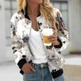 thumbnail image 2 of Wxolcjlv Women's Floral Print Bomber Jacket Full Zip Long Sleeve Casual Coat With Pockets, 2 of 5