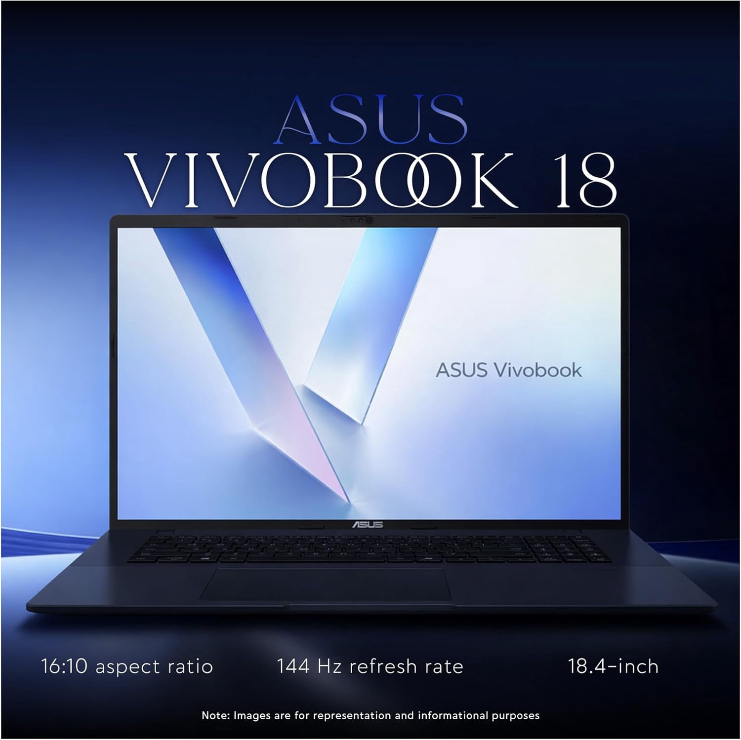 Asus Vivobook Copilot+ Laptop, AMD Ryzen 7-260, 32 GB DDR5 RAM, 1 TB PCIe SSD, 18" WUXGA (1920x1200) 144Hz IPS Display, AMD Radeon Graphics, Backlit Keyboard, W11 Home, Quiet Blue + Traix MousePad