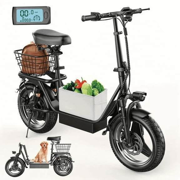 14" Electric Scooter with Seat Adult, 650W Peak Motor, 30 Miles Range, 20Mph Max Speed, Height-Adjustable Comfort Seat, Commuter Escooter with Carry Basket&Accessories