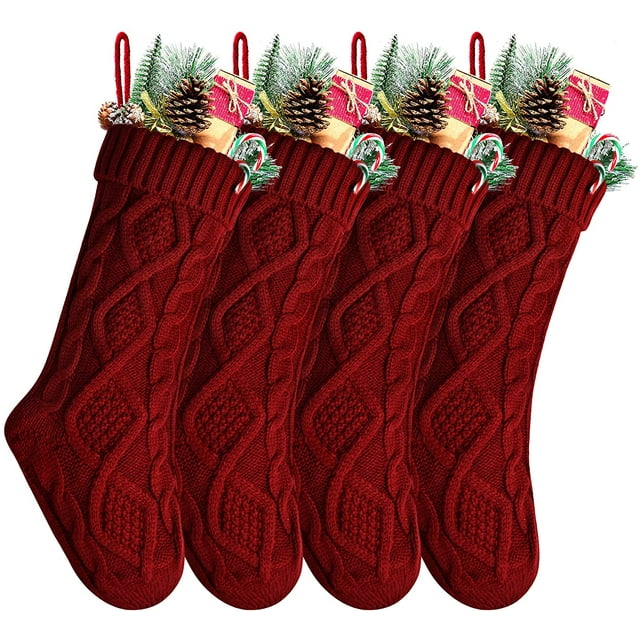 18" 4PCS Unique Burgundy Knit Christmas Stockings,Style2