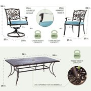 Hanover Traditions 7-Piece Outdoor Patio Dining Set with Rust-Free Aluminum Dining Table, 4 Elegant Dining Chairs and 2 Swivel Rockers with Blue Cushions| TRADDN7PCSW-BLU