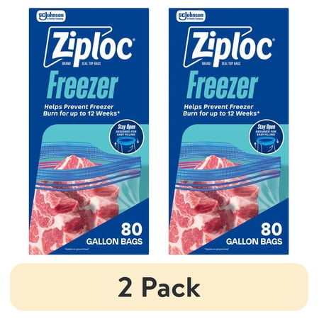 (2 pack) Ziploc Brand Freezer Food Storage Bags School Supplies Grip n Seal Technology Zipper Gallon 80 Count