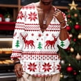 thumbnail image 2 of Mens Christmas Shirts Printed Pixel Snowflake Deer Theme Button Up Long Sleeve Mens Work Clothing,White,2XL, 2 of 4