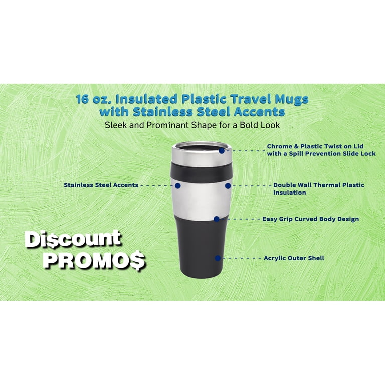 DISCOUNT PROMOS Insulated Plastic Travel Mugs, 16 oz, Durable Design, 10  Pack, Stainless Steel Accent - Walmart.com