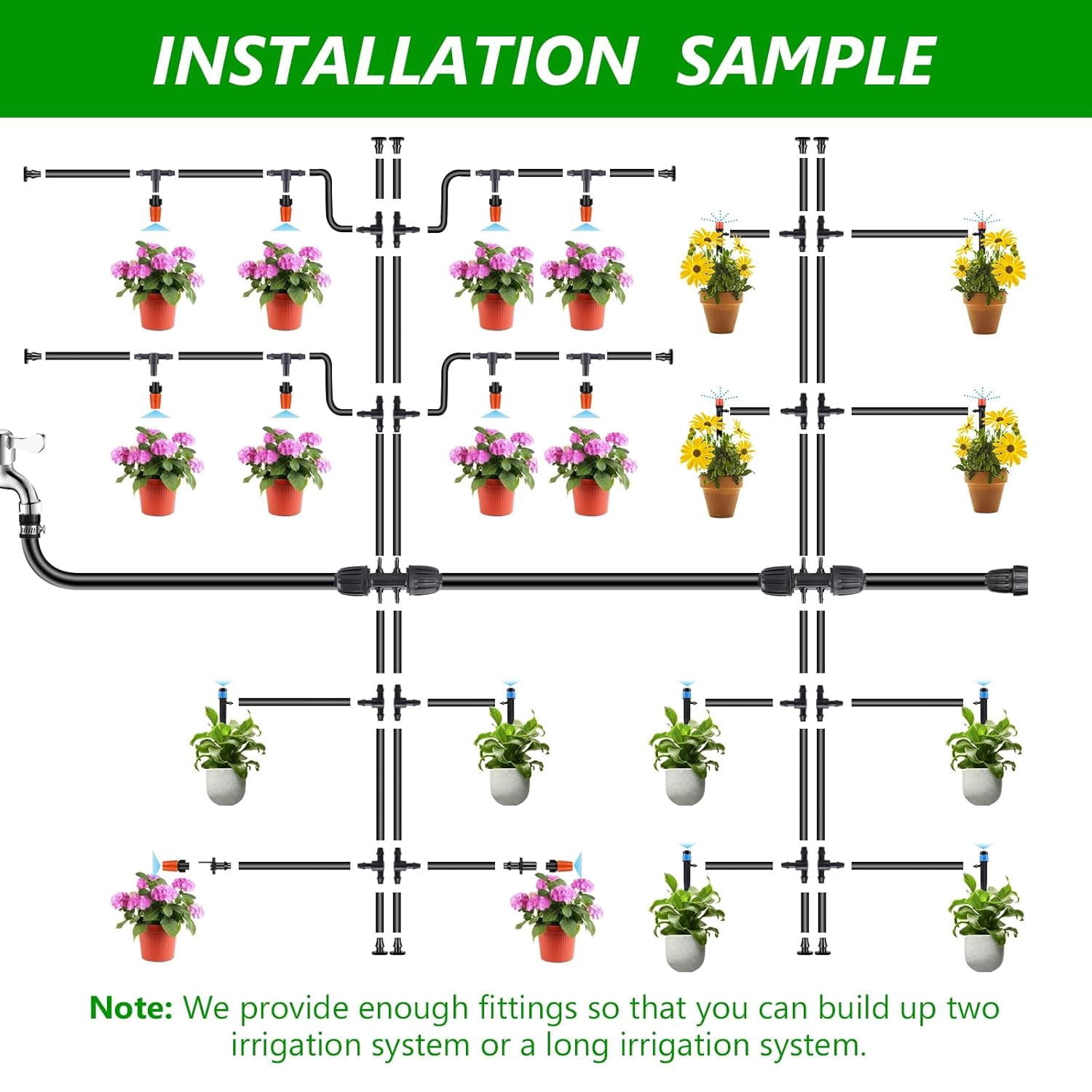 256 Ft Automatic Drip Irrigation System Kit for Greenhouse, Yard, Plant and Lawn, With 1/2 In Hose, 1/4 In Distribution Tubing and Accessories