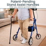 Vive Mobility Upright Walker T-Series – Outdoor Stand-Up Rollator with Seat for Seniors, Blue