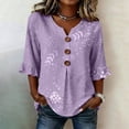 thumbnail image 2 of Oversized Tshirts for Women Elegant Blouse | Exquisite Print T Shirt | V Neck Sleeve 3/4 Sleeve Purple Summer Tops for Women, 2 of 4