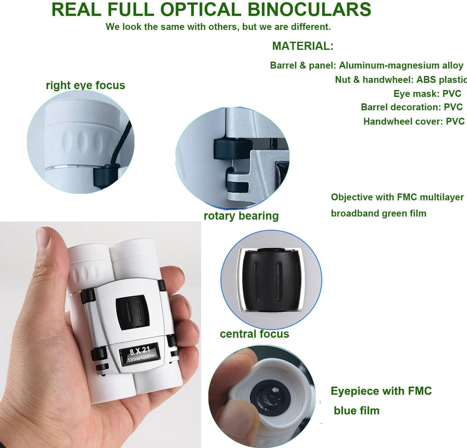 Compact Binoculars for Kids Adults 8 * 21 Real Optical Telescope for Bird Watching Opera Hiking Hunting Travel Birthday Gift( Blue)