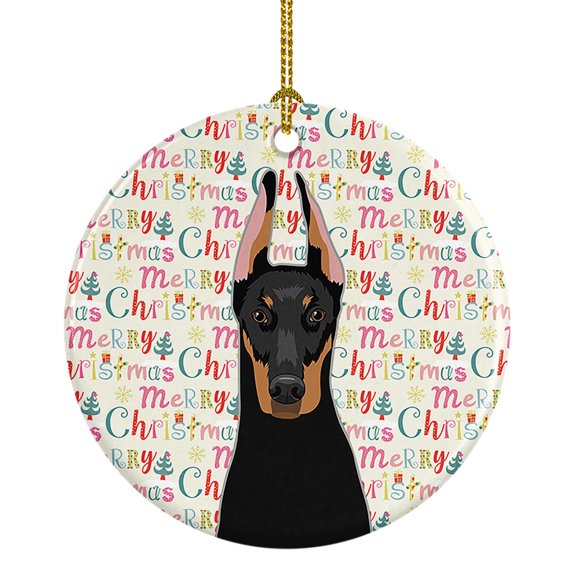 Doberman Pinscher Black and Rust Cropped Ears Christmas Ceramic Ornament 2.8 in x 2.8 in