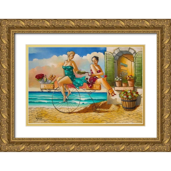 West, Ronald 32x23 Gold Ornate Wood Framed with Double Matting Museum Art Print Titled - Traveling Sisters