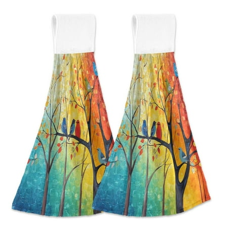 

2 Bathroom Towels Kitchen Towels 18.2x14In Velcro Hand Wipes Dish Cloths & Dish Towels Washroom Towels Face Towel Hand Wipes Colorful Tree Bird