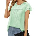 thumbnail image 3 of Short Sleeved Women's Round Neck Ruffle Sleeve Eyelet Summer Casual Tunic Tops, 3 of 5