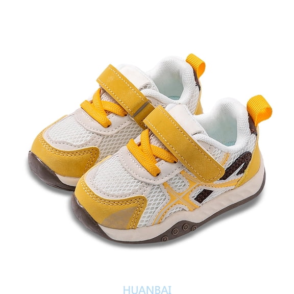 HUANBAI Breathable Mesh Sneakers For Toddlers First Walking Steps Lightweight Flexible Sole Support Medium Width Boys Girls Play ,(18-24 Months Yellow) Size ,7