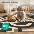 thumbnail image 4 of ODIKA 6'x9' Beige Brown Geometric Interlocking Maze Washable Area Rug Contemporary Abstract Labyrinth Motif with Curved Non-Slip, Easy Care, for Family Room, Living Mater Bedroom, 4 of 7