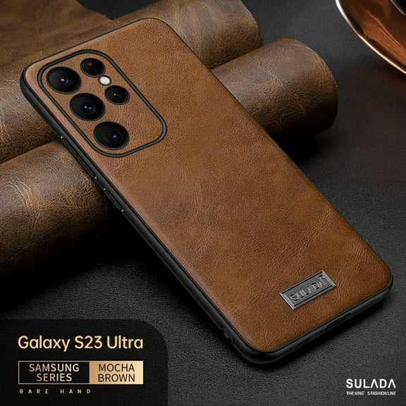 for Samsung S23 Ultra Case Premium Leather Wireless Charging, Thin Flexible Business PU Non-Slip Grip Rugged Bumper Anti-Scratch Shockproof Elegant Men Women Cases for Samsung Galaxy S23 Ultra,Brown