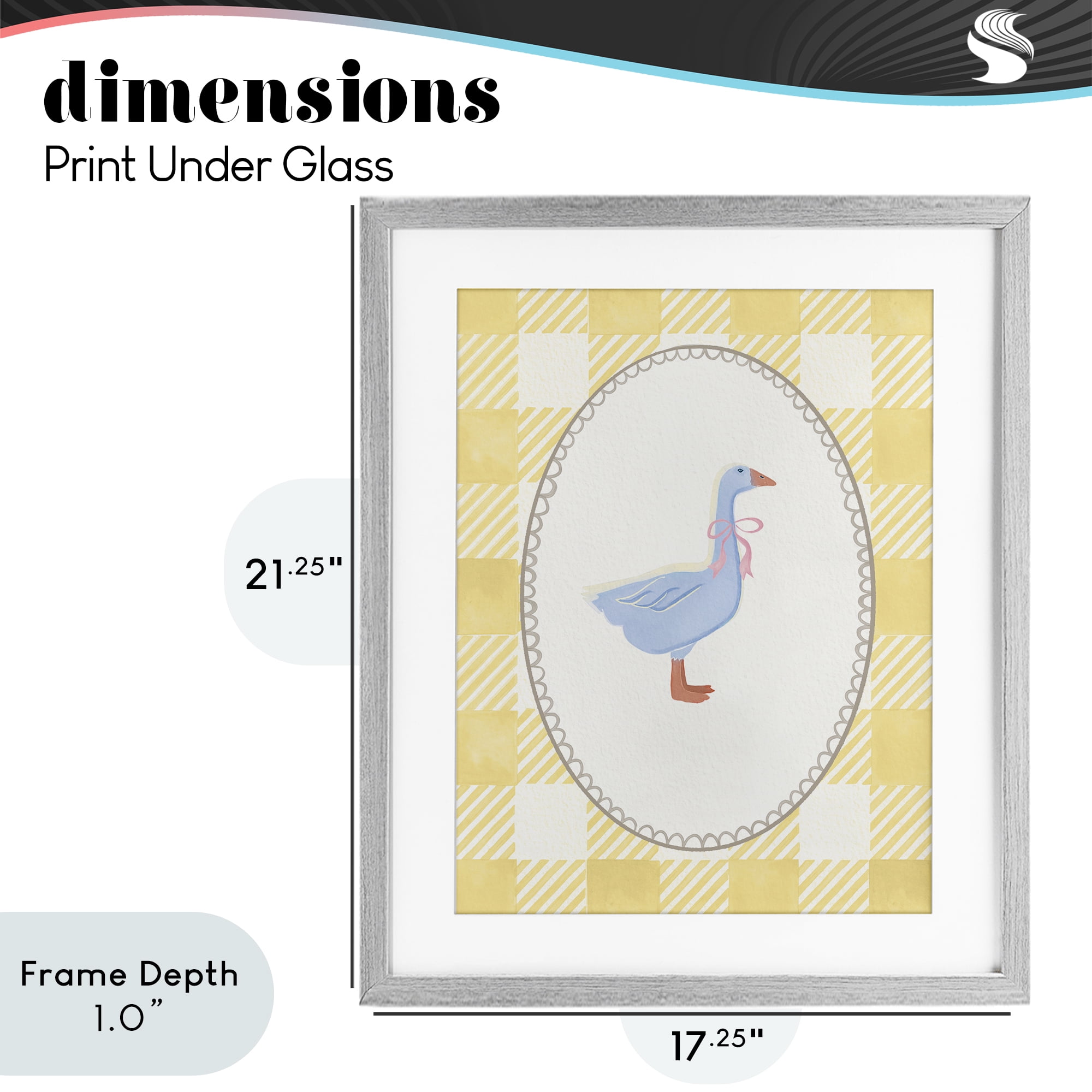 Stupell Industries Little Goose on Yellow Gingham Gray Framed Print Under Glass, design by The Paper Curator