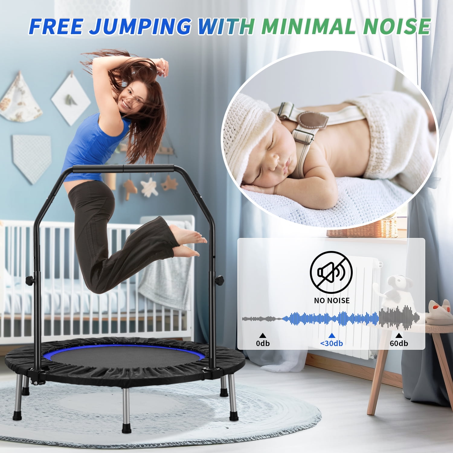 ZENOVA Mini Fitness Trampoline Rebounder Trampoline for Adults, Blue, 40"