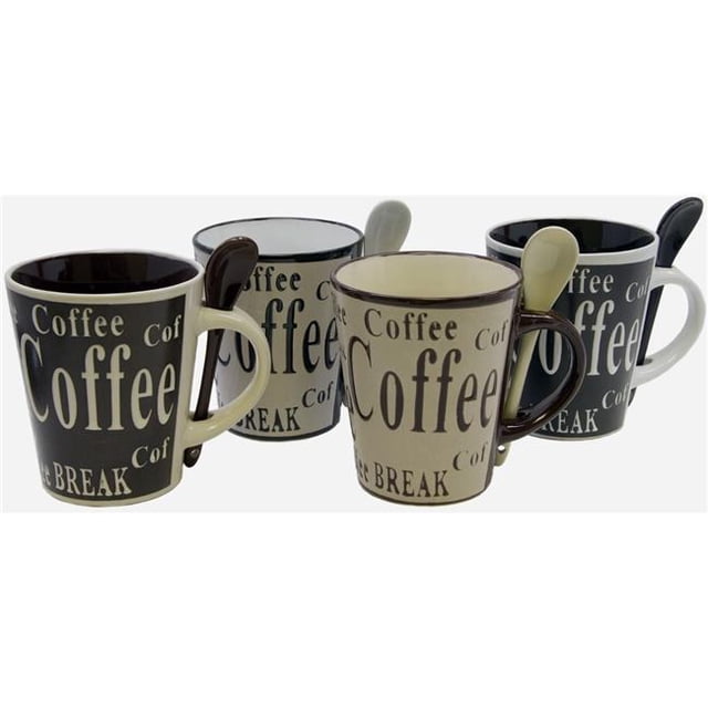 Gibson Mr. Coffee Bareggio Coffee with Spoon Set, 4 Designs - 8 Piece
