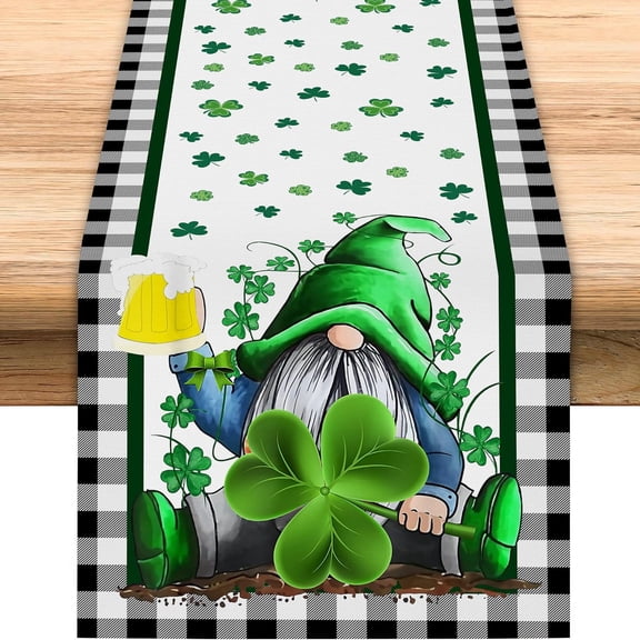 St Patricks Day Table Runner, Gnome Table Runner Green Burlap Table Decor Runner, St. Patrick''s Day Runners, Perfect Irelan Table Decorations Decor for The Home 13 x 72 Inch