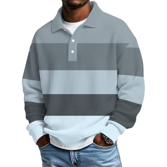 GSPCLAM Men's Polo Shirt Texture Relaxed Fit Soft Tops for Commute, Everyday Striped Print Breathable Shirt
