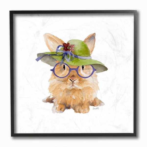 Stupell Industries Funny Hat Fashion Bunny Animal Watercolor Painting Framed Giclee Texturized Art by Lanie Loreth