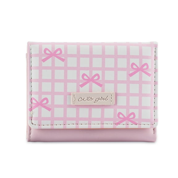 lixuesong Stylish Short Striped PU Leather Wallet With Elegant Bows Design And Multiple Card Slots Window Purse for Women Girls