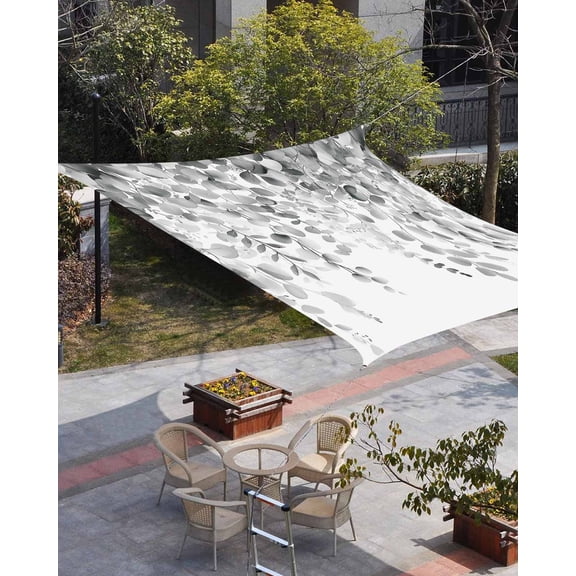 Eucalyptus Grey Sun Shade Sail 12'x16' Rectangle Outdoor Shade Canopy, Farmhouse Leaves Summer Spring Leaf Porch Shades Outdoor Sun Blocking Screen, Sunshade Cloth Covers for Patio/Deck/Garden