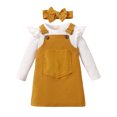 thumbnail image 1 of Xingqing 3PCS Toddler Infant Kids Girls Long Sleeves Solid Color Ribbed T-Shirt Overalls Dress, 1 of 10