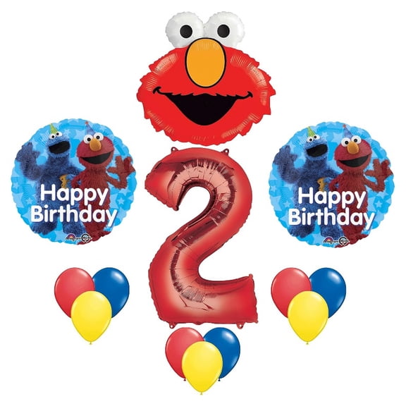Elmo Sesame Street 2nd #2 Two Second Birthday Party Mylar and Latex Decoration Balloons 13 Piece Set