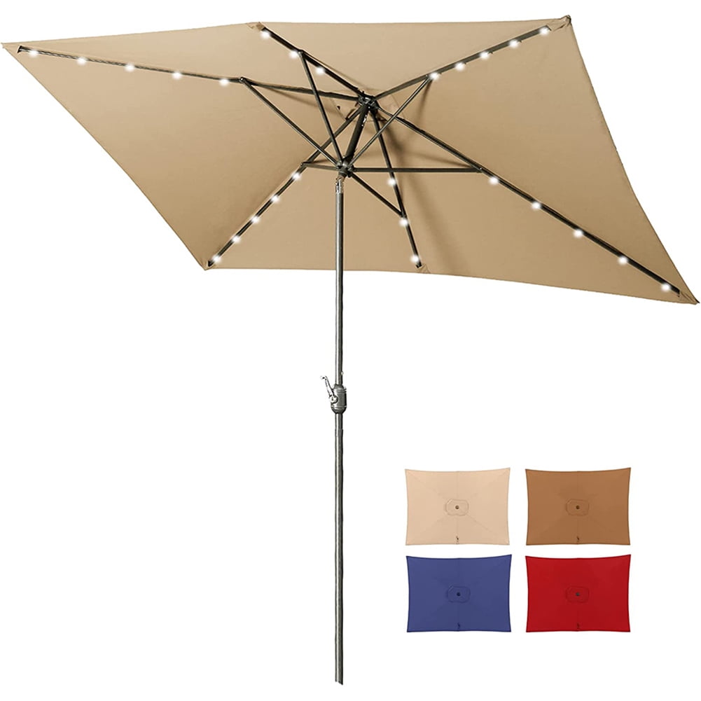 10X6.5Ft Patio Umbrella With Solar Lights 26 Led Rectangular Table
