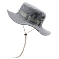 thumbnail image 2 of Men Women Adjustable Drawstring Sun Hat Solid Cotton Breathable Wide Brim Outdoor Fisherman Cap for Climbing Hunting Beach, 2 of 4