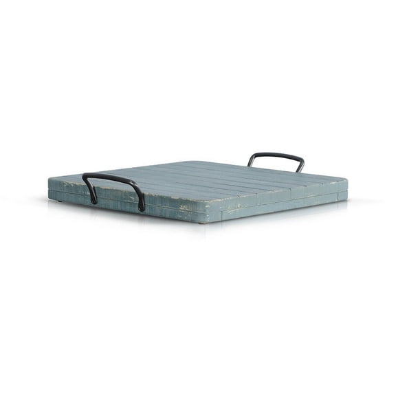 Rena Ottoman Tray with Metal Handle-17 Inch Distressed Green Mahogany