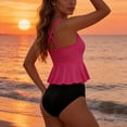 thumbnail image 6 of Cute Swimsuits for Women Casual V-Neck Ruffle Hem Tankini Top with Bikini Bottom for Summer Swimwear Bathing Suits, 6 of 6