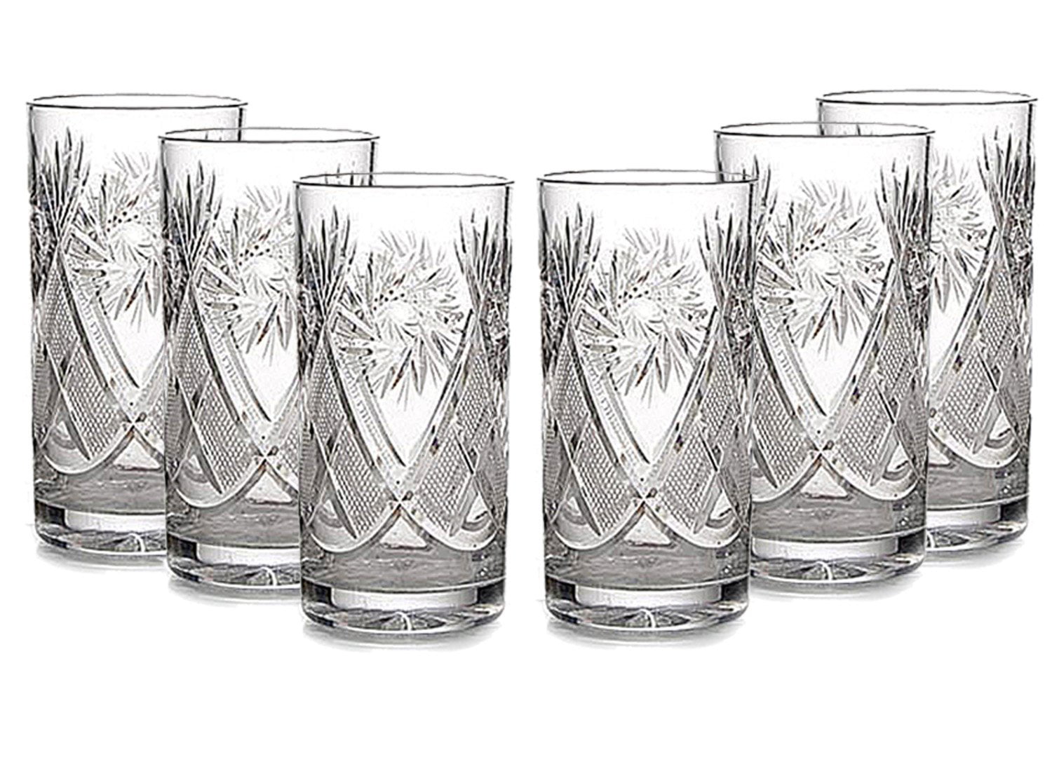 Set of 2 Russian Tea Glasses for Holder Podstakannik 11 oz Soviet Cut Crystal 