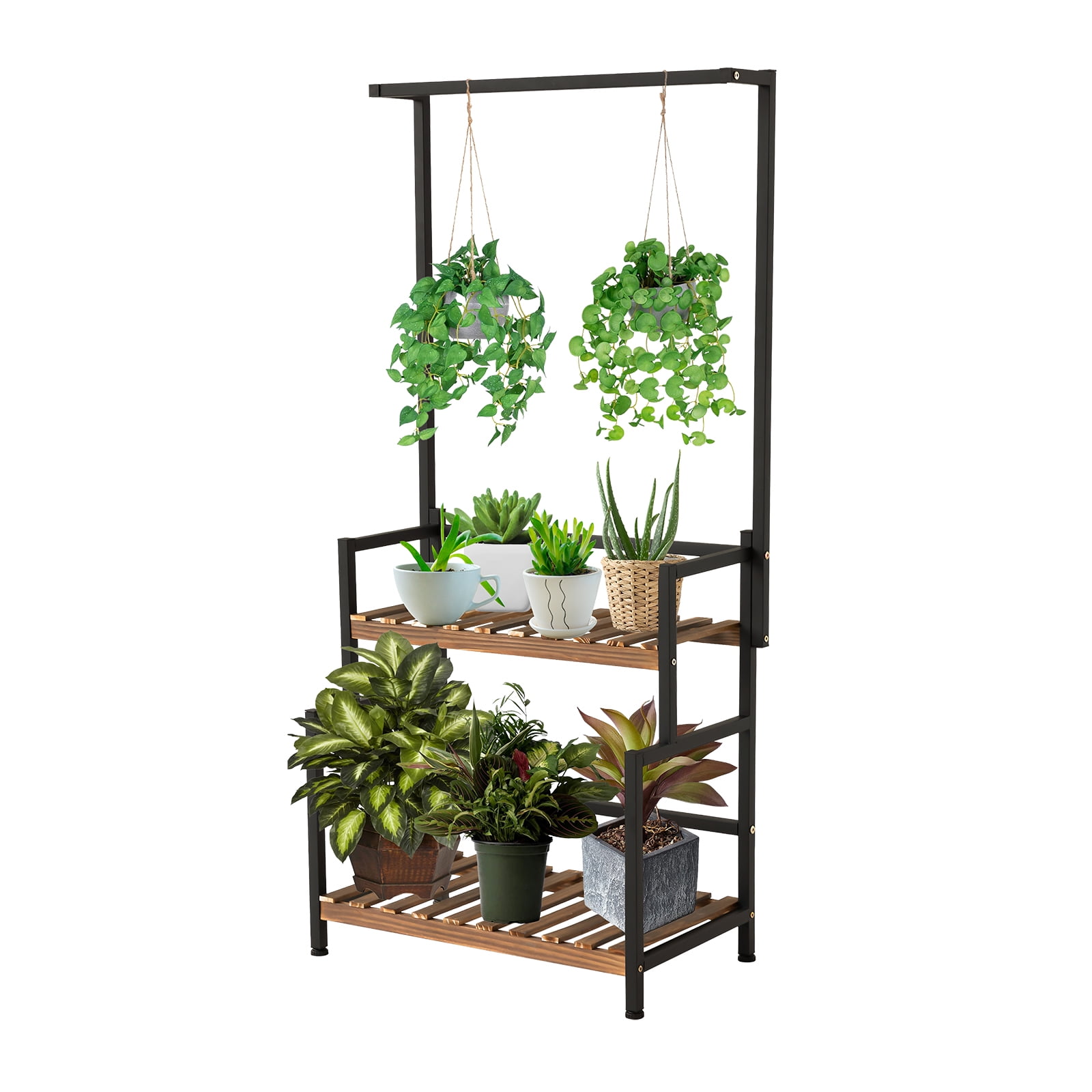 Indoor Hanging Plant Stand 2Tier Plant Shelves with Bar Flower Pot