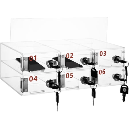 Phone Locker Box 6-Slot Phone Jail Lock Box Classroom Transparent Phone Storage Box Wall-Mountable Acrylic Phone Storage Cabinet Suitable for Classroom Student Office Factory Staff