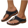 thumbnail image 4 of Summer Slippers for Women,Wide Sandals for Women,Womens Wedge Sandals,Women's Sandals,Walking Sandals Women,Women's Solid Color Set Flat Bottom Casual Beach Shoes Sandals Women's Shoes,Black,7, 4 of 6
