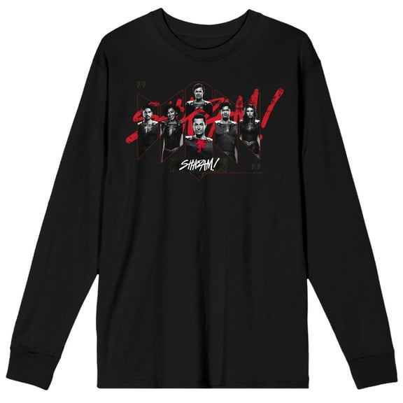 Shazam 2 Fury Of The Gods Shazam Family Crew Neck Long Sleeve Black Adult Tee-XL