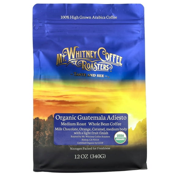 Mt. Whitney Coffee Roasters Organic Guatemala Adiesto, Whole Bean Coffee, Medium Roast, 12 oz (340 g)