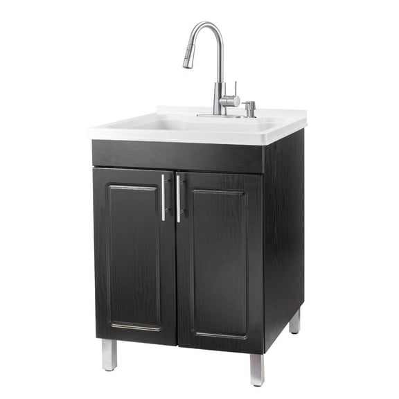 TEHILA Black Utility Sink Laundry Vanity with Stainless Finish Pull-Down Faucet and Soap Dispenser