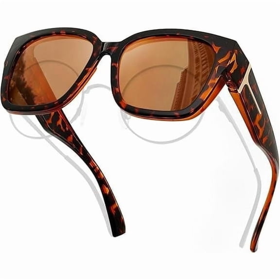 Woaeety Oversized Over Sunglasses Women Mens Polarized UV400 Fit Over Glasses Trendy Square Wrap Around Shades for Driving-Brown Pattern