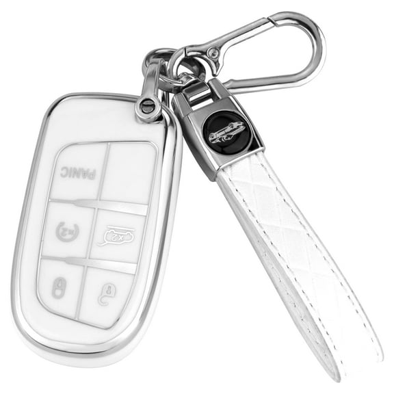 Key Fob Cover Compatible with Fit for Jeep Grand Cherokee Renegade Compass for Chrysler 200 300 for Dodge RAM Durango Challenger Journey Dart Charger Soft TPU Keychain Case Holder Protector