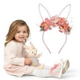thumbnail image 2 of CoreLiving Easter Bunny Ears Headband Floral Rabbit Ear Headpiece with Furry White Trim and Spring Flowers for Women Girls Easter Party Supplies, 2 of 9