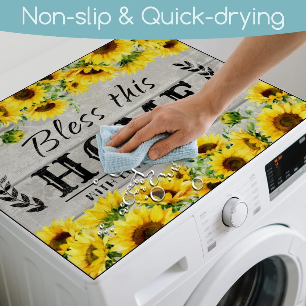 Sunflower Drying Mat Blessings Washing and Drying Machine Dust Mats Household Dust Cover Pads Bless Home Sunflower Washer Dryer Dust