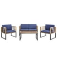 thumbnail image 4 of Costway 4pcs Patio Acacia Wood Chair Table Loveseat Cushioned Furniture Set Outdoor Navy, 4 of 9
