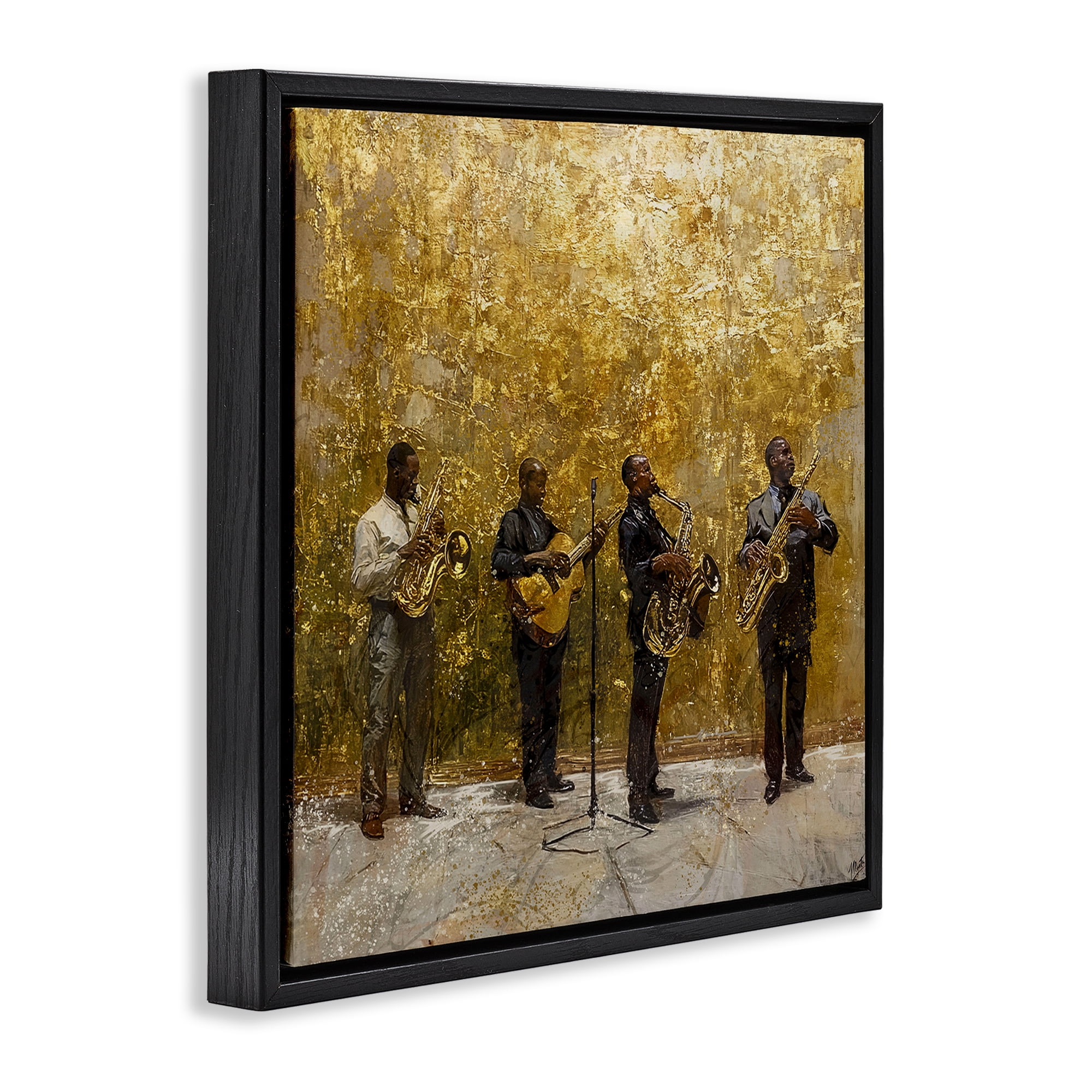Golden Era Jazz Musicians Black Framed Floater Canvas Wall Art, design by Marta Wiley